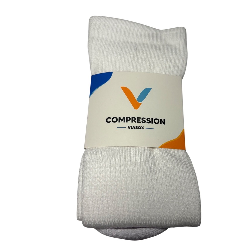 Viasox NWT White Compression Socks Women 10-13 Men 9-12 Bamboo Cotton Blend M/L